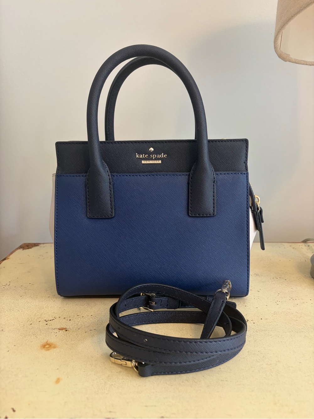 kate spade Navy and Black Small Saffiano Satchel with Detachable Strap